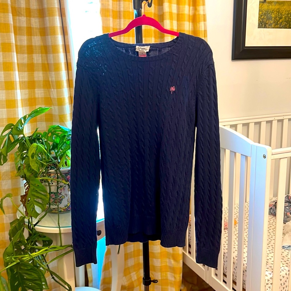 Lilly Pulitzer Vintage White Tag Cable Net Sweater Navy XL Women